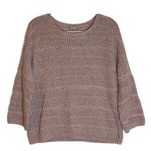 Chicos Sweater Womens Medium Pink Blush Lightweight Loose Knit Top Dolman Comfy